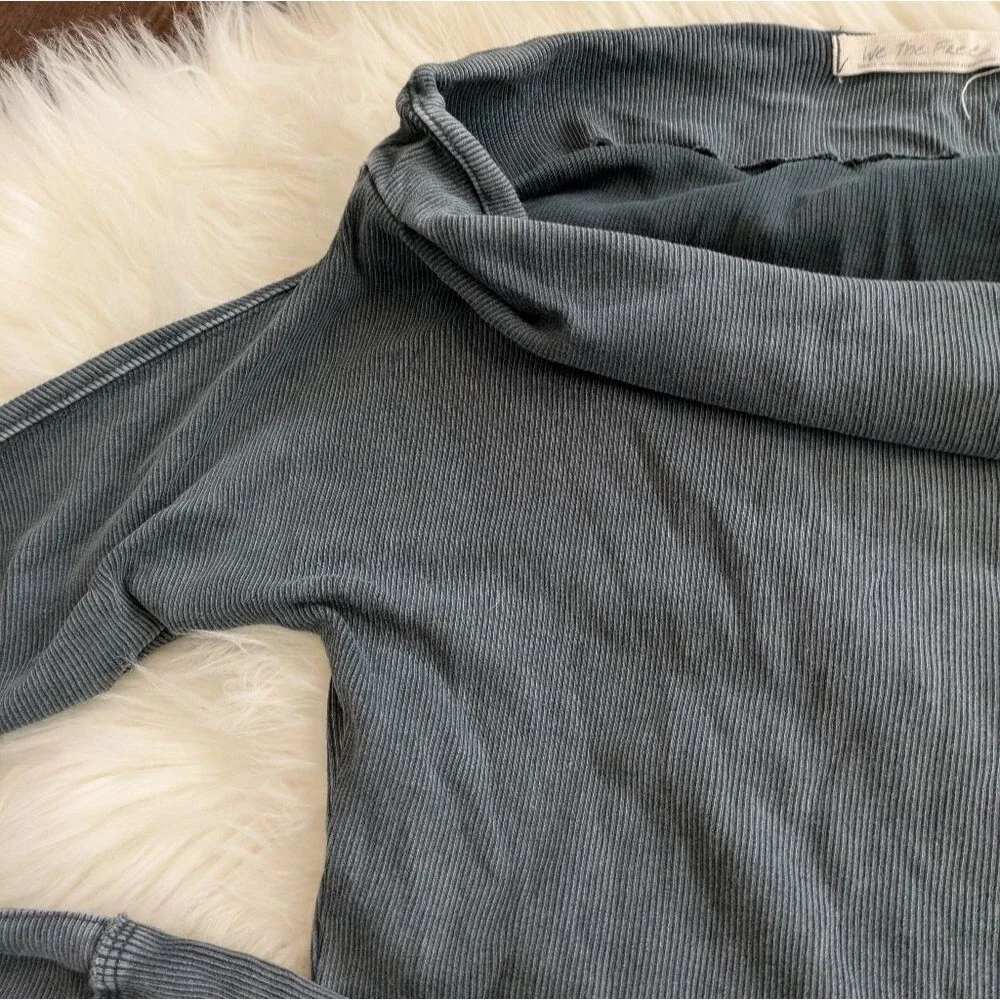 We The Free Hibiscus Foldover Long-Sleeve Top S Small grey ribbed